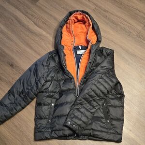 Men's Black and Orange Puffer Jacket